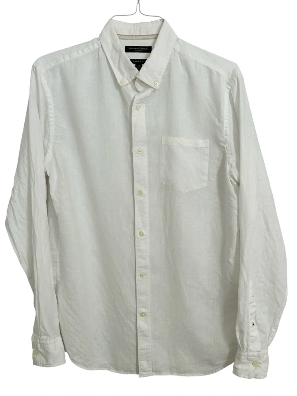 Banana Republic Camden Fit White 100% Linen Button-Down Shirt. Size Medium.